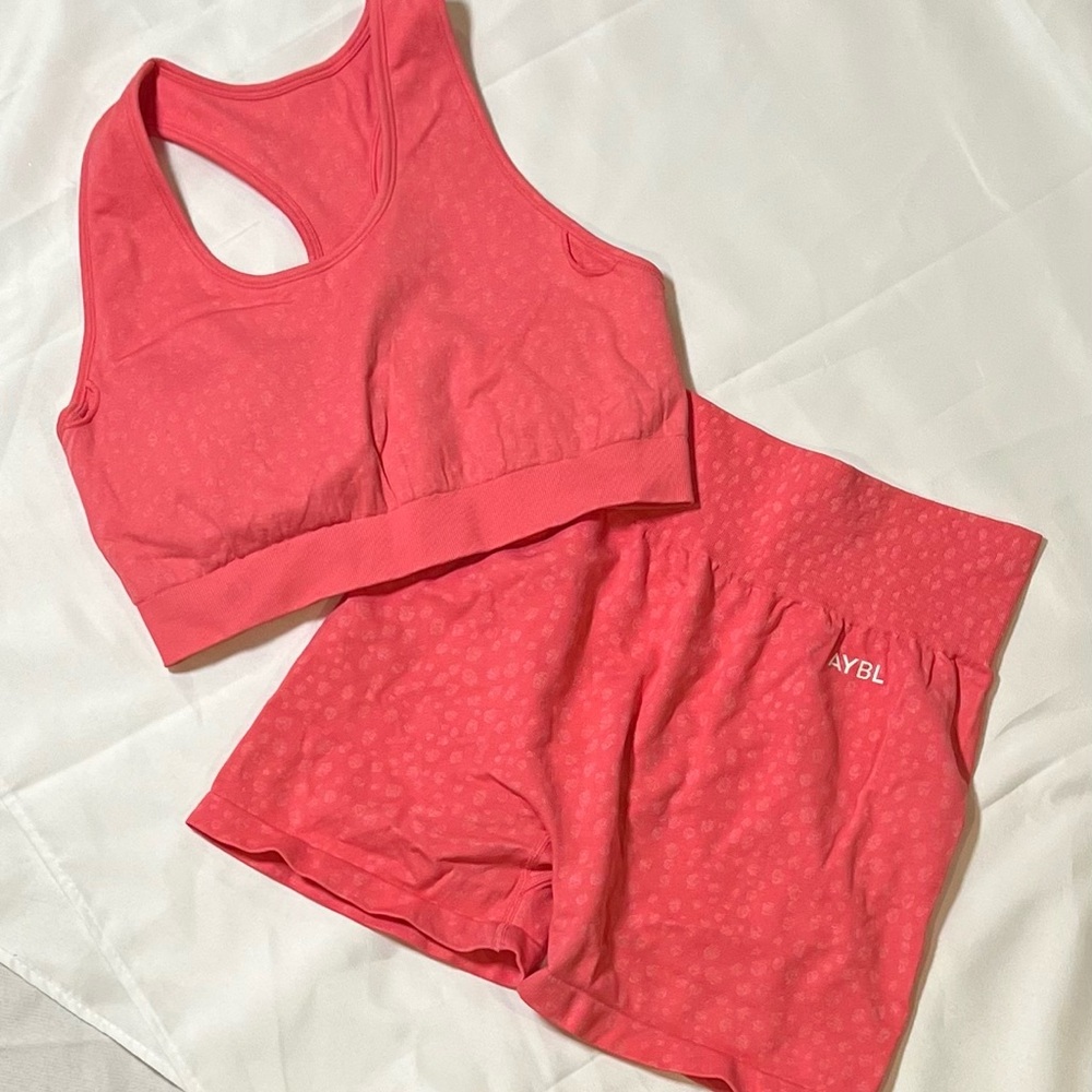 AYBL Pink Coral Seamless Sports Bra and Shorts Set